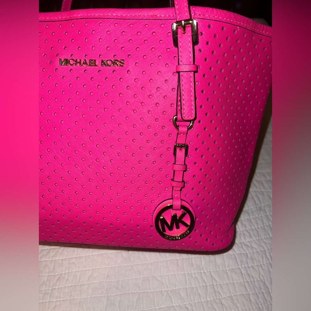 Michael Kors Hot Pink Perforated Tote - Picture 3 of 11